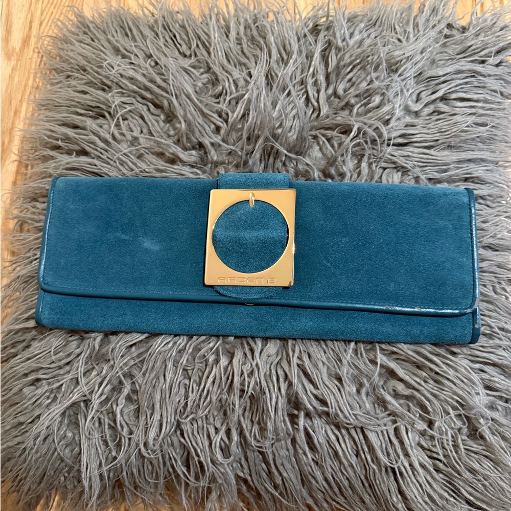 Arden B Teal Suede Clutch with Gold Accent.